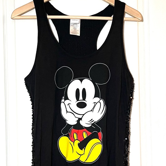 Disney Mickey Mouse Black Sequin Racerback Tank Top Sz XL Streetwear Gorpcore - Picture 2 of 14